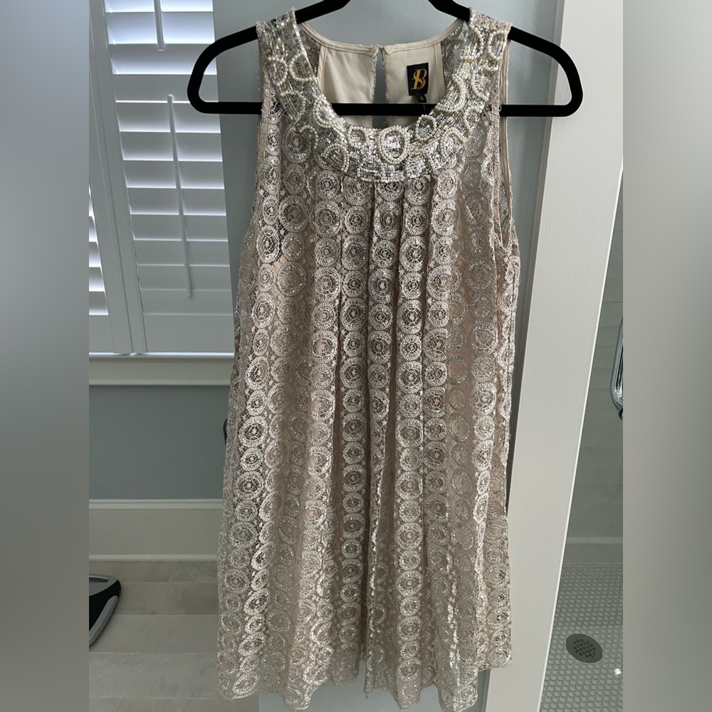 Anthropologie cocktail dress ivory lace with metallic details - size 8